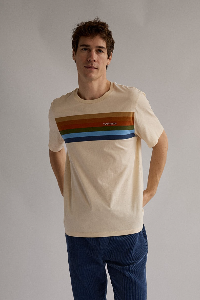 Image of TWOTHIRDS mannen vegan T-Shirt Popo Vintage Ecru Strepen