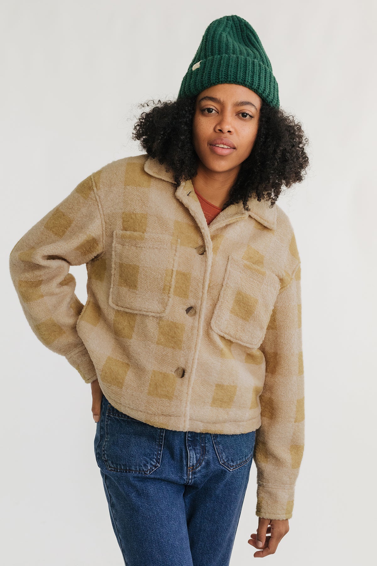 108294 - Damen vegan Jacke Hoben Mustard Check