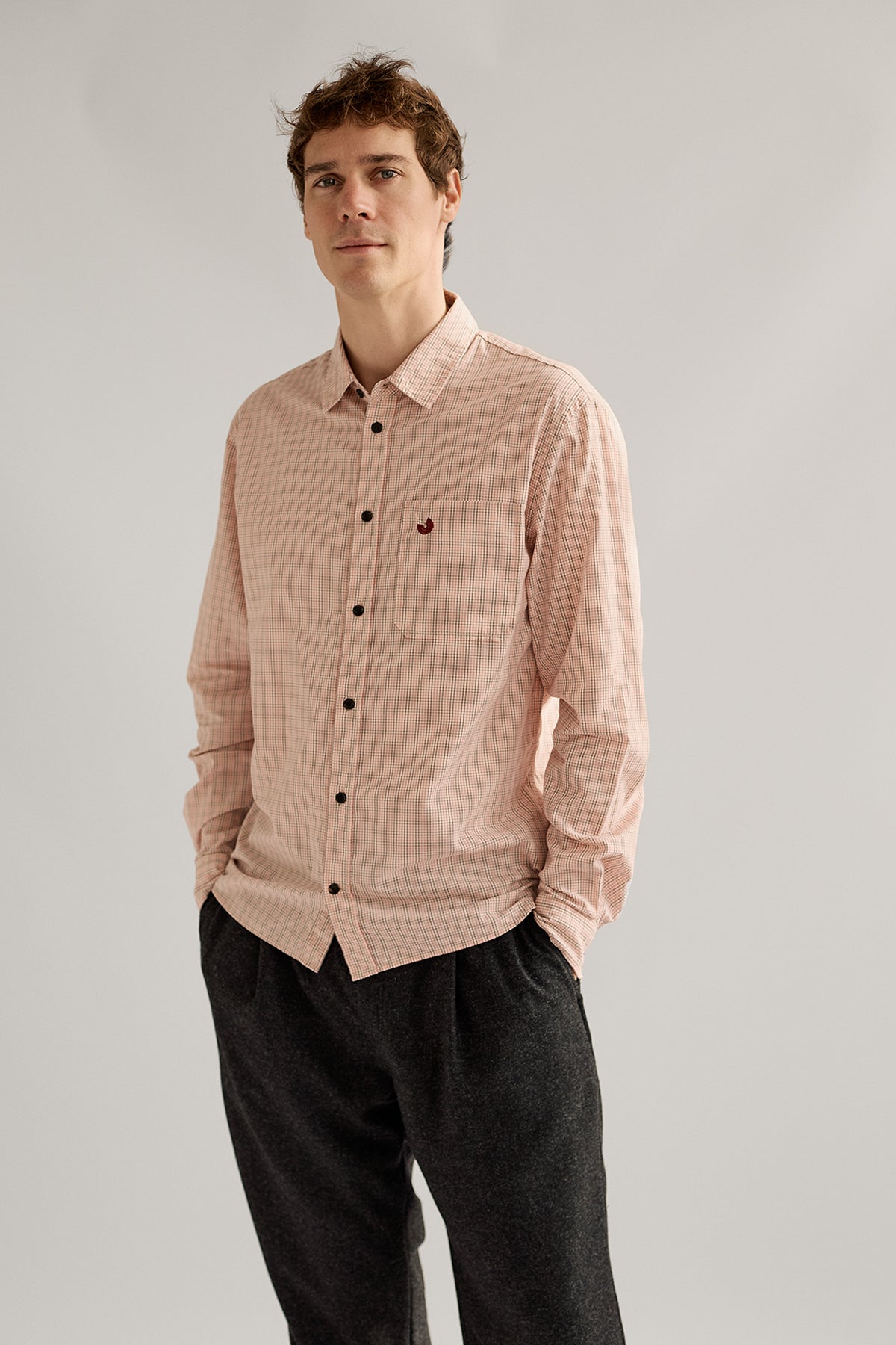 TWOTHIRDS Herren vegan Hemd Portballintrae Wine & Antique Pink Check