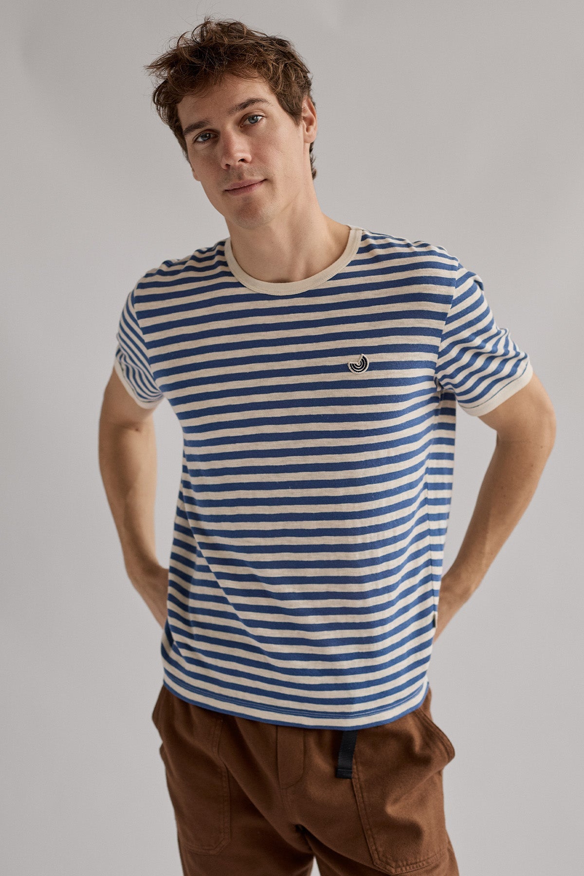 Image of TWOTHIRDS mannen vegan T-Shirt Dooega Vintage Indigo Strepen