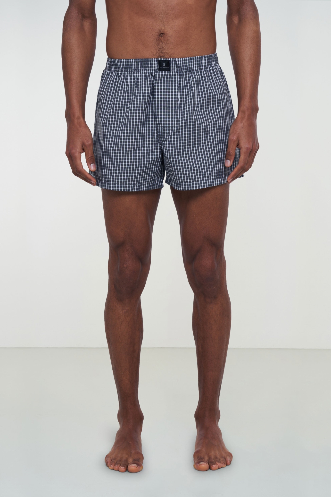 Recolution men vegan Boxer Shorts Amargo Check Dark Grey White