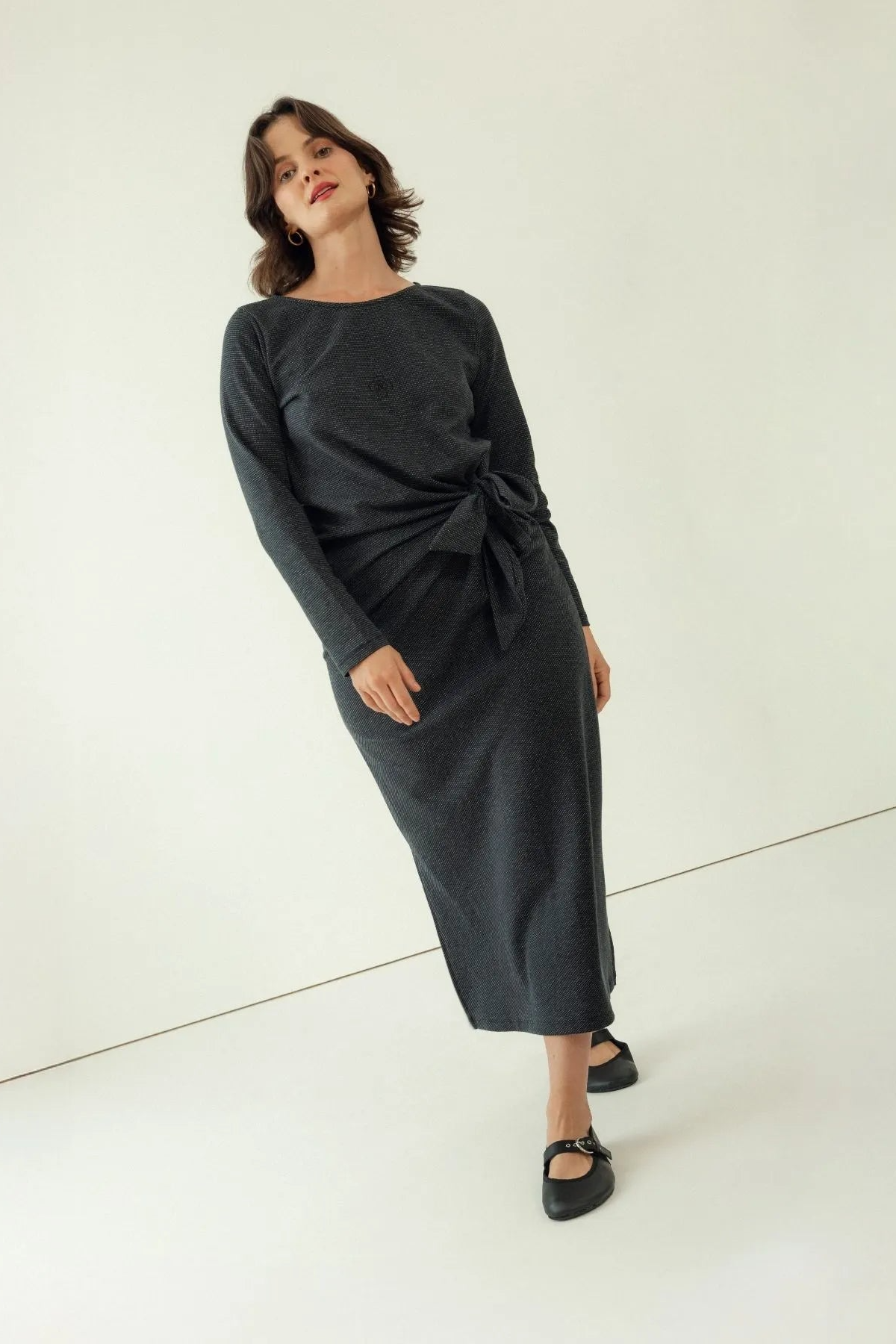 Clotsy Damen vegan Kleid Maxine Polka Dots Dunkelgrau