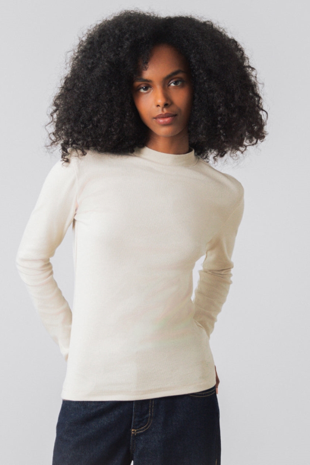 Honest Basics womens vegan Top Long Mock Birch