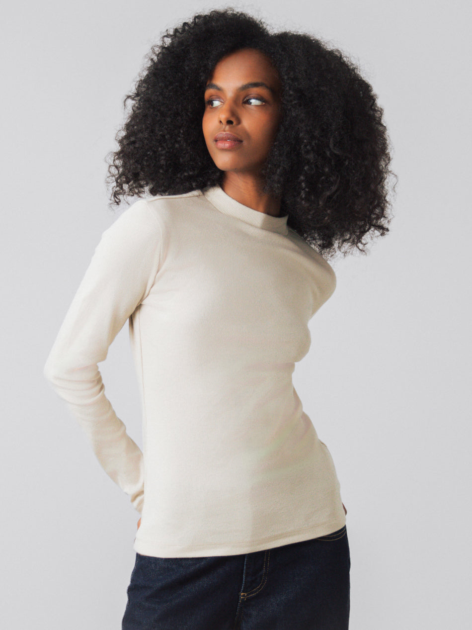Honest Basics womens vegan Top Long Mock Birch