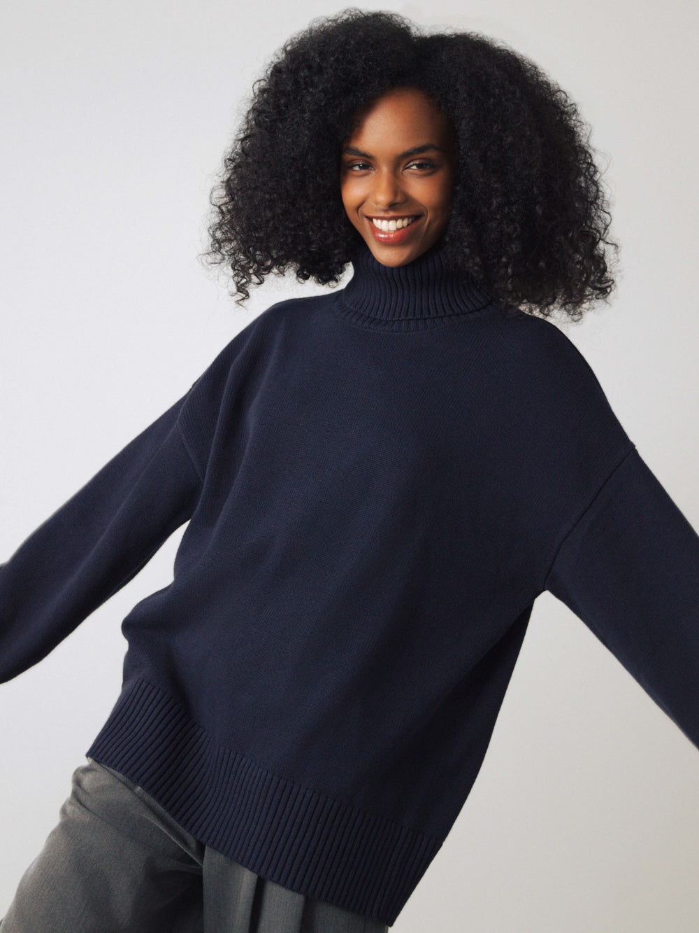 Honest Basics womens vegan Turtleneck Chunky Midnight Blue