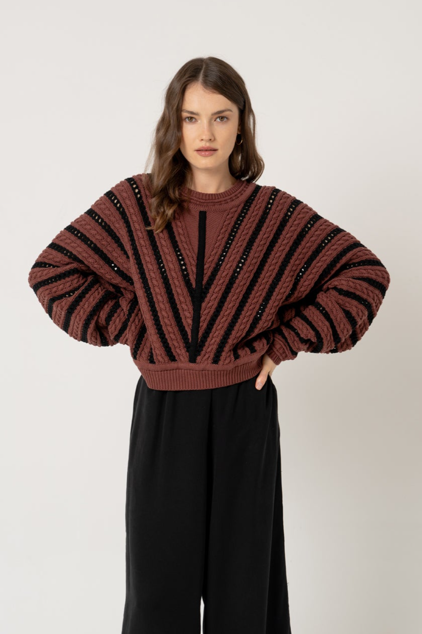 Image of LOVJOI dames vegan Trui Elondra Maroon Zwart