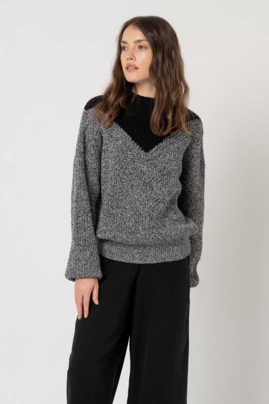 LOVJOI Damen vegan Pullover Melindis Schwarz Melange