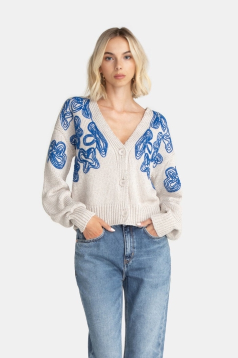 Image of LOVJOI dames vegan Cardigan Leylah Ecru Blauw