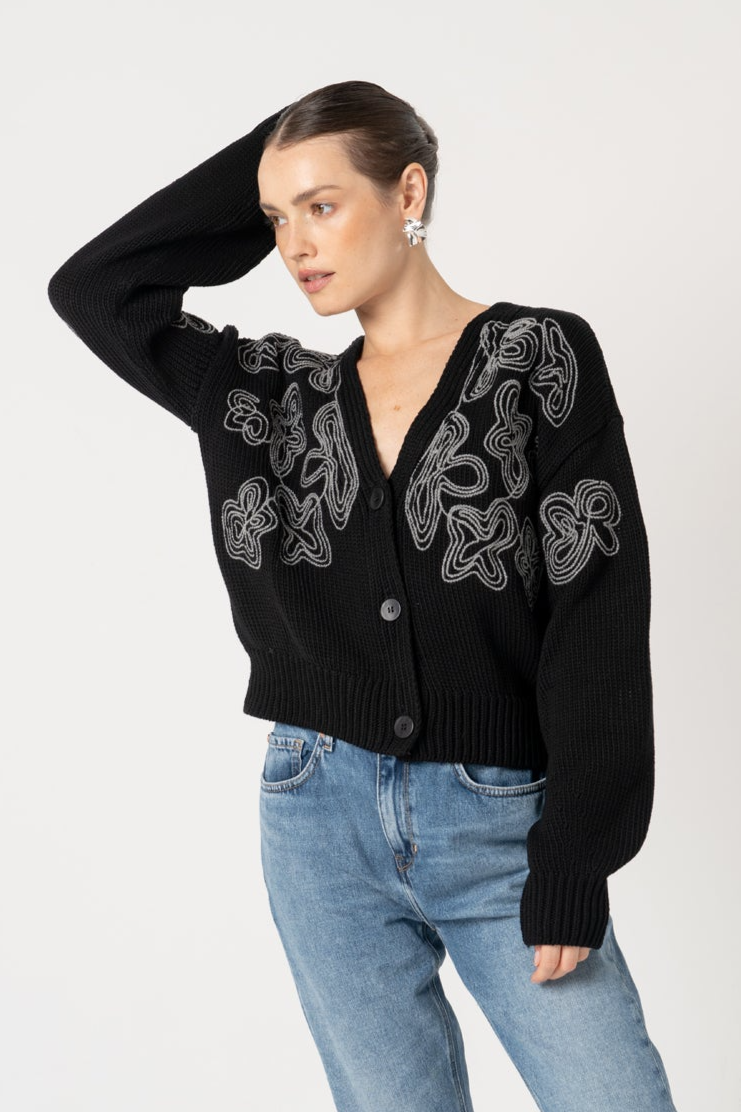 Image of LOVJOI dames vegan Cardigan Leylah Zwart Grijs