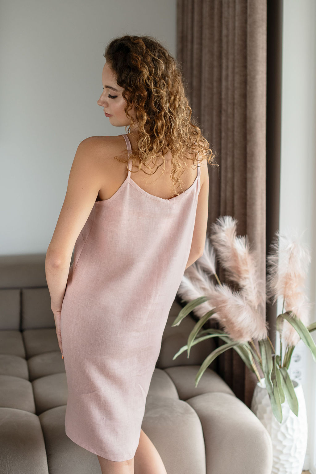 Amber Linen womens vegan Nightgown Lisa Dusty Rose Pink
