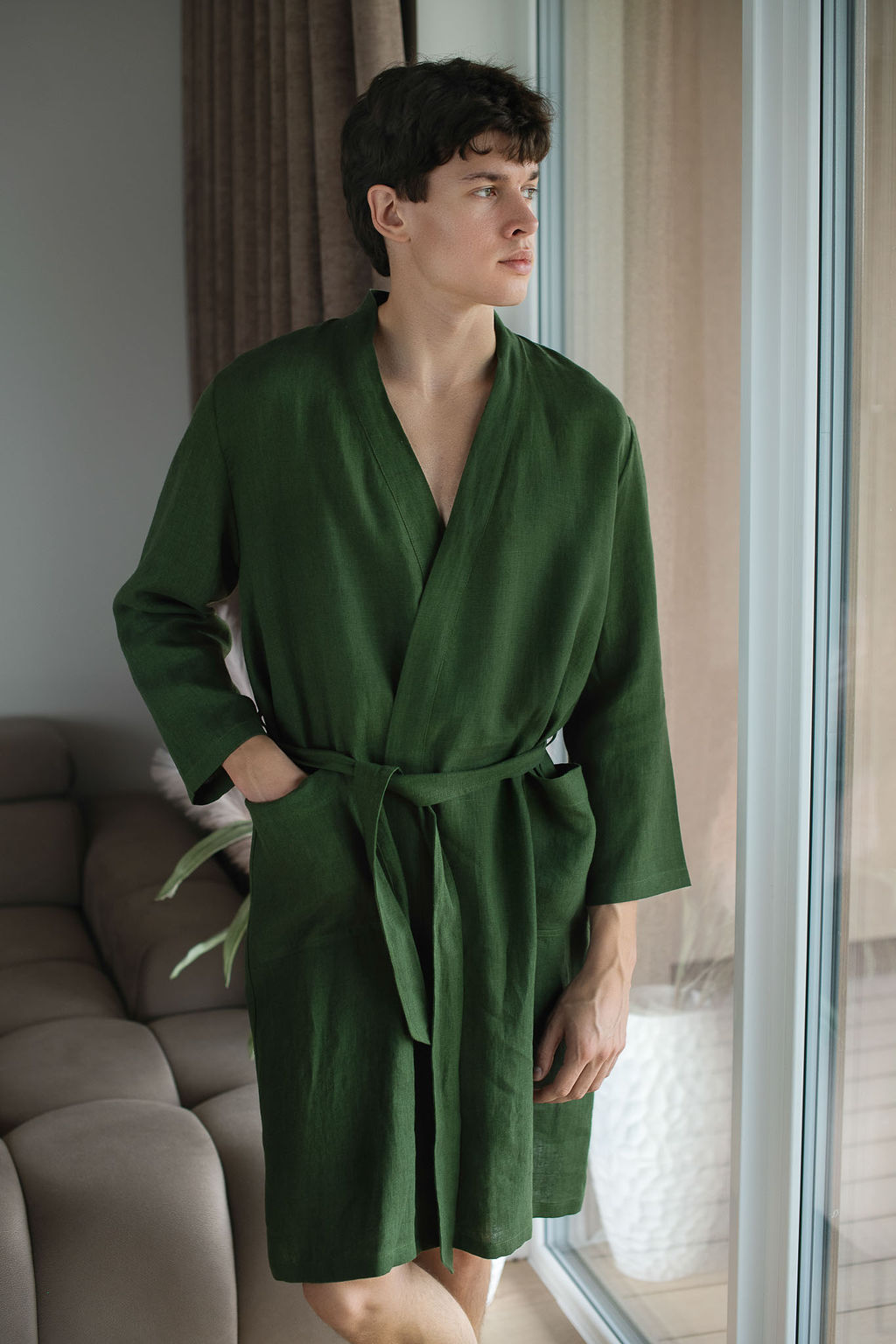109086 - Herren vegan Bademantel WaldgrÃ¼n
