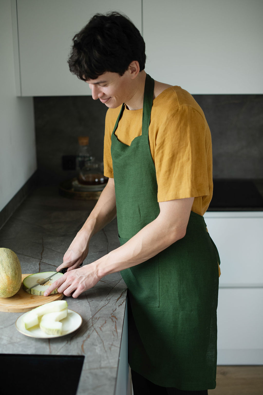 Amber Linen unisex vegan Apron Unisex Classic Forest Green