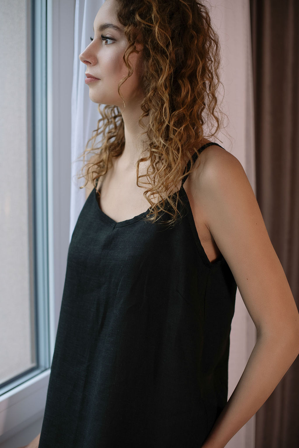 Amber Linen womens vegan Nightgown Lisa Black