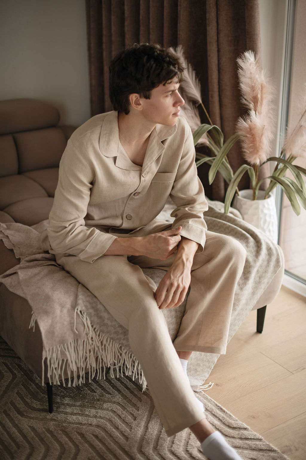 Amber Linen men vegan Pajama Set Canada Pale Sand