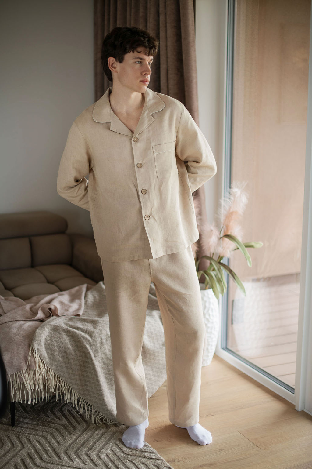 Amber Linen Herren vegan Pyjama Set Kanada Blasser Sand