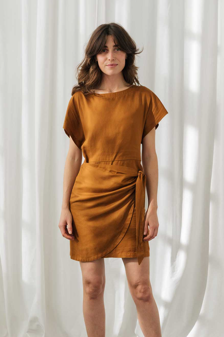 TWOTHIRDS Damen vegan Kleid Salz Umber Braun