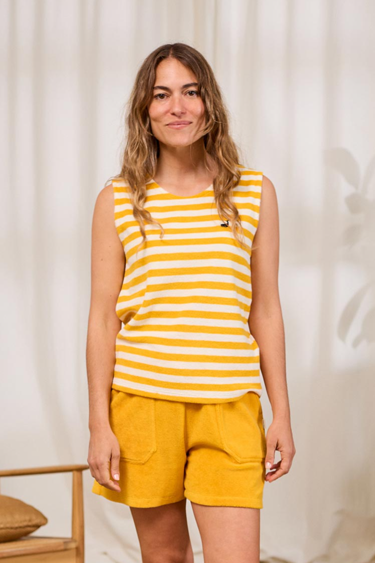 TWOTHIRDS Damen vegan Top Molucas Gelbe Streifen