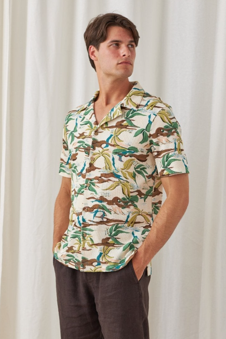 TWOTHIRDS Herren vegan Hemd Maziwi Ecru/GrÃ¼n