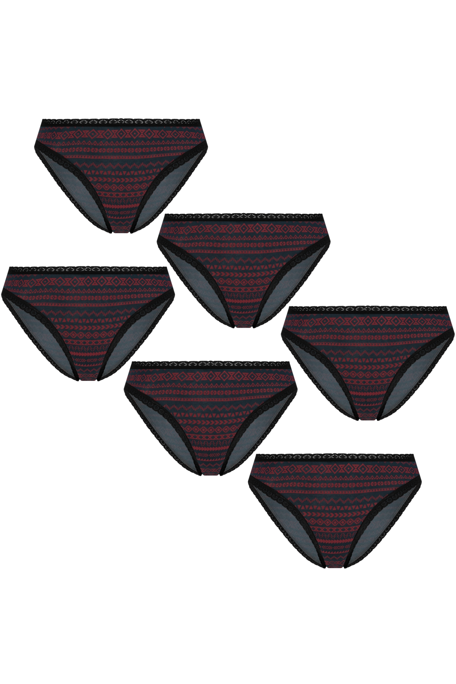 Image of Albero Natur dames vegan Multipack 6x Slips Tibetaans Rood En Marineblauw Geometrisch