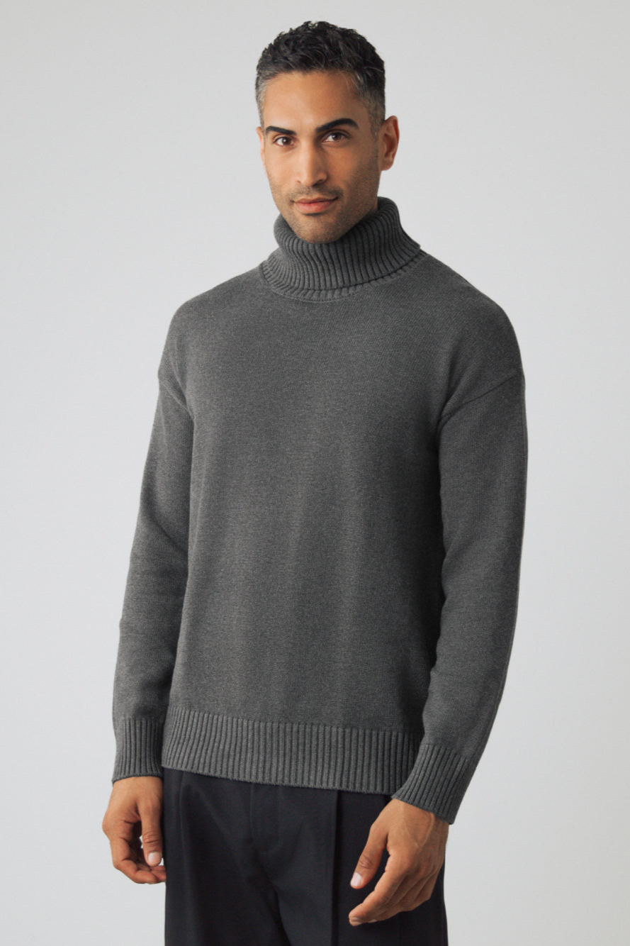 Honest Basics Herren vegan Rollkragenpullover Chunky Schiefergrau