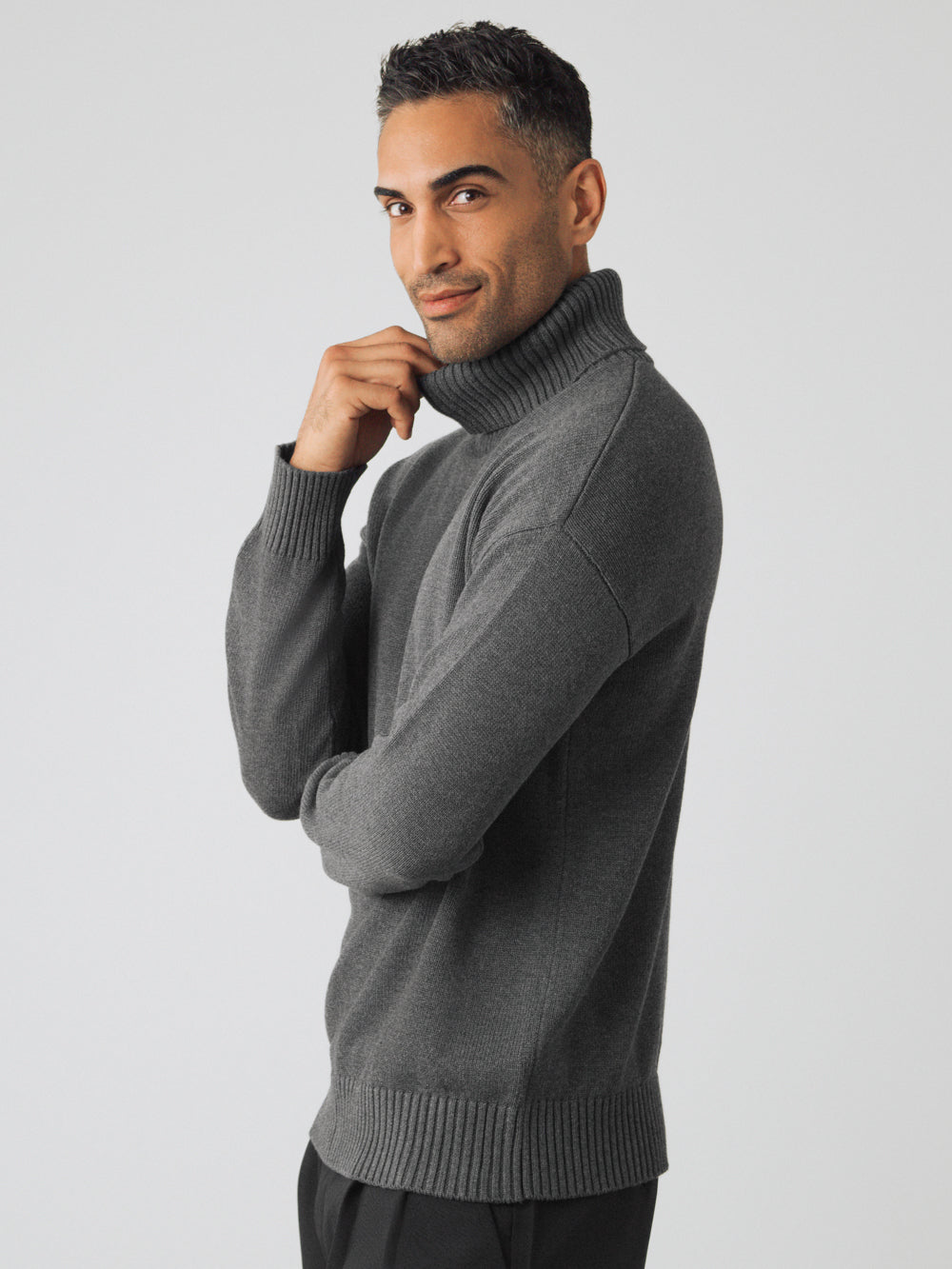 Honest Basics men vegan Turtleneck Chunky Slate Grey