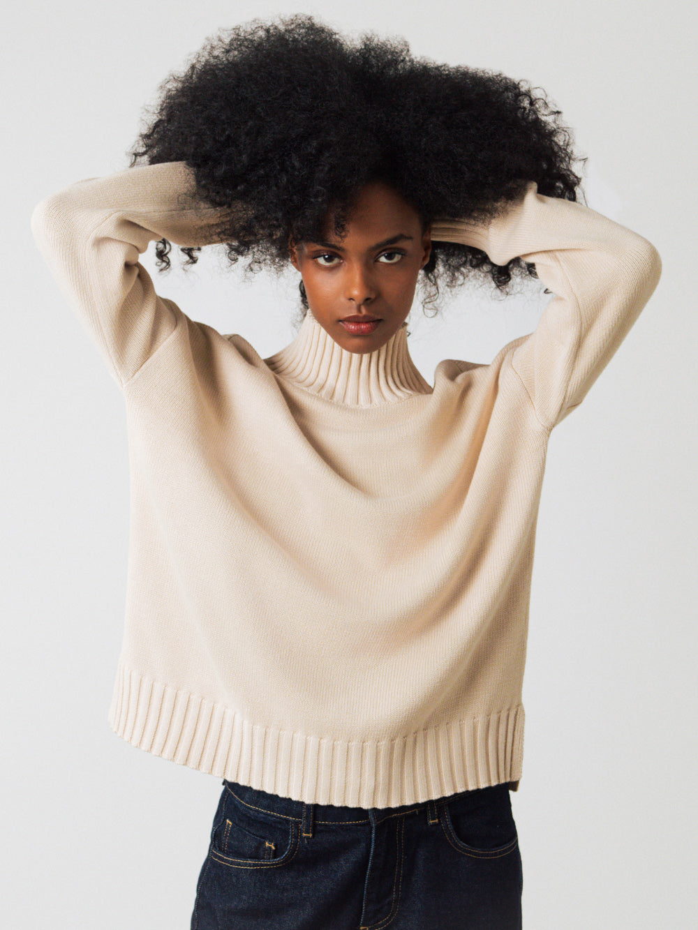 Honest Basics womens vegan Jumper Mock Rattan Cream