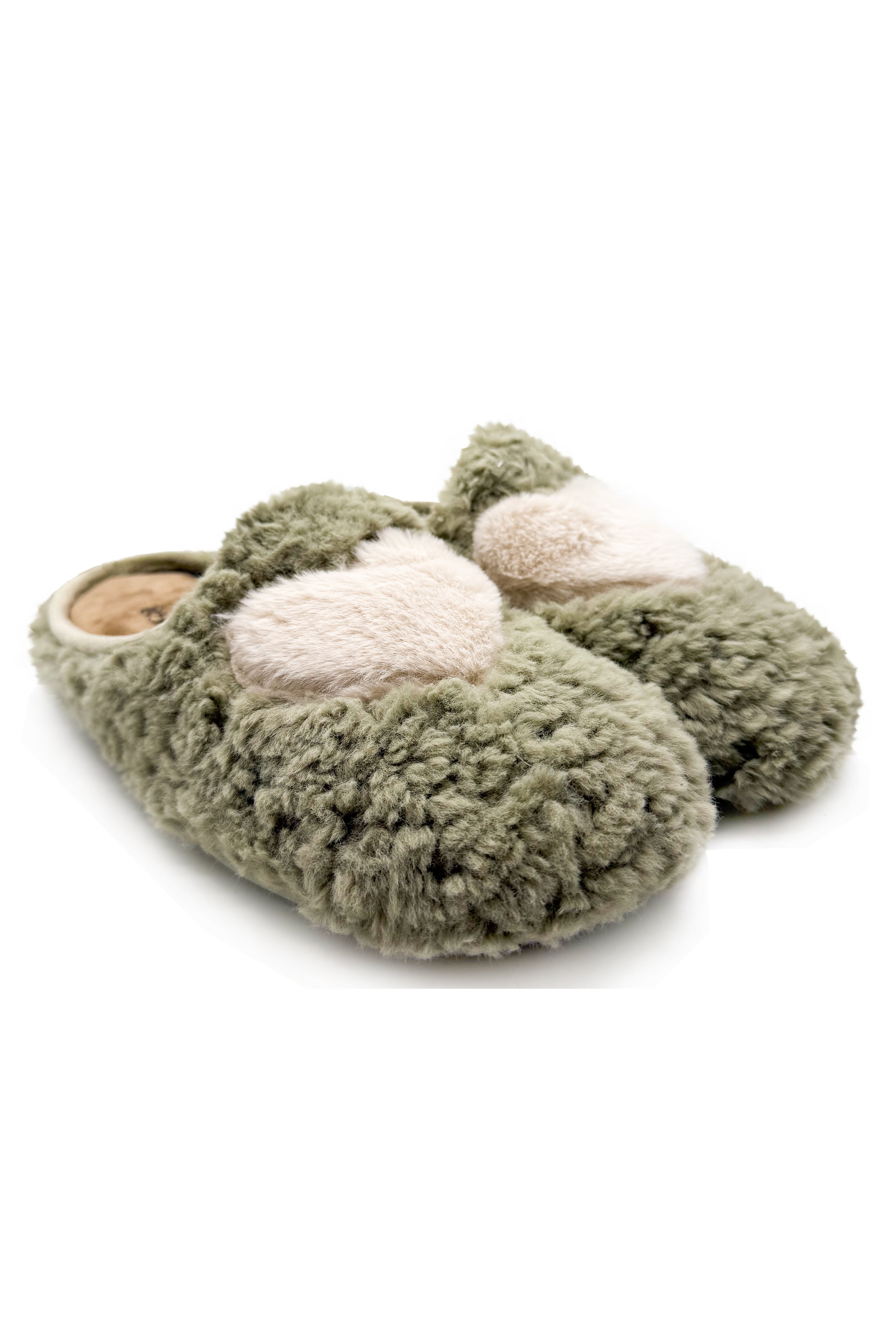 thies womens vegan Slippers Rec Fluffy Heart Emerald Green