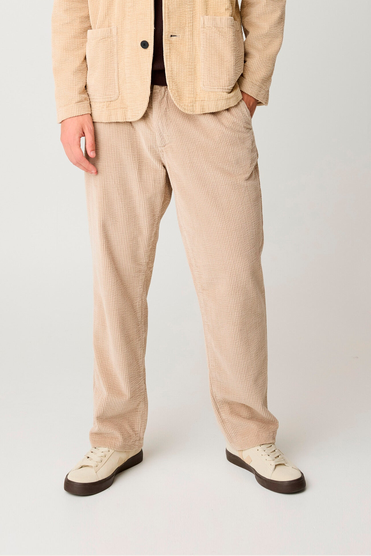 Image of KnowledgeCotton Apparel mannen vegan Broek Corduroy Fig Comfort Light Feather Grey