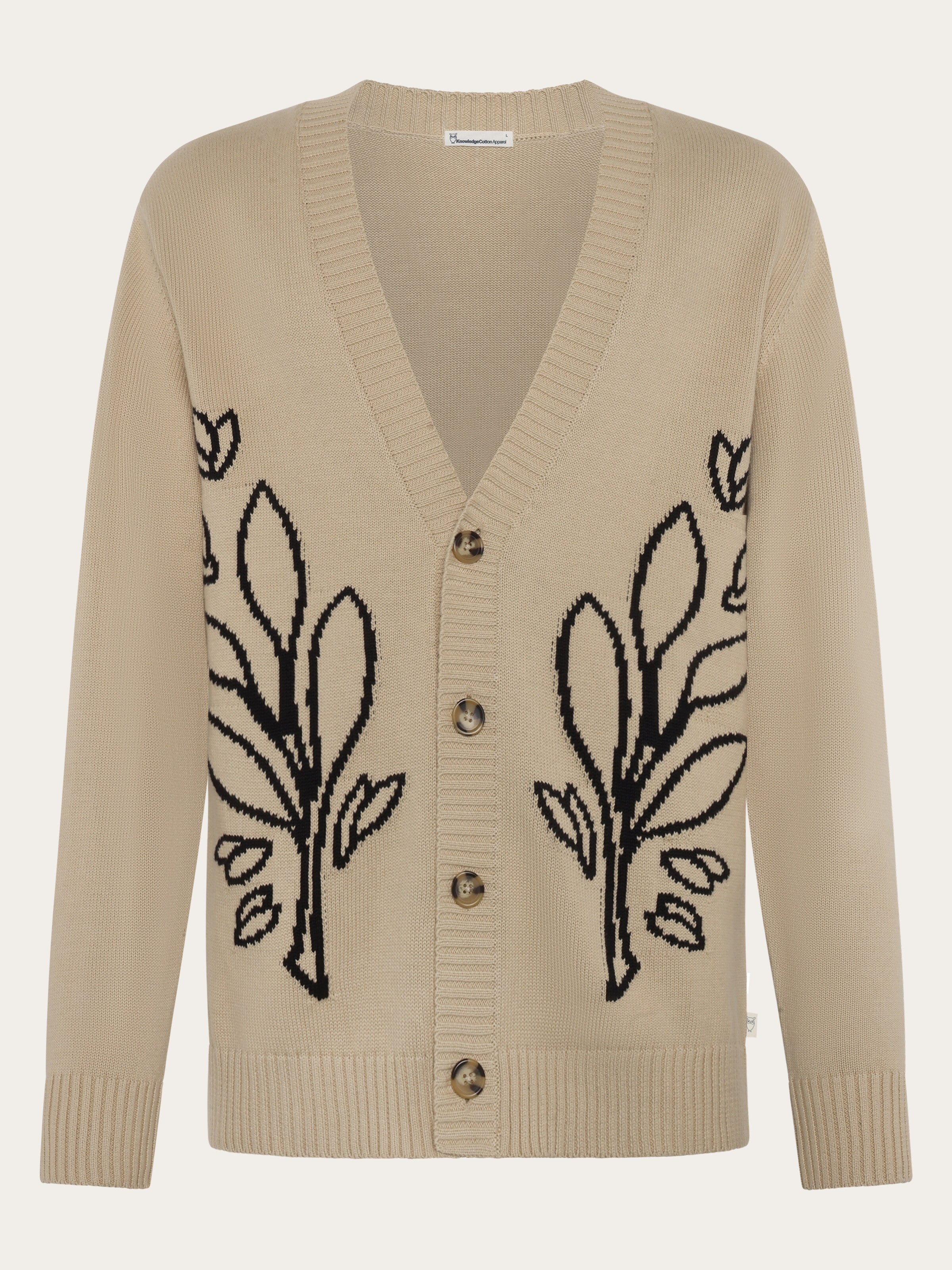 KnowledgeCotton Apparel men vegan Knitted Cardigan Sos Jacquard Light Feather Gray