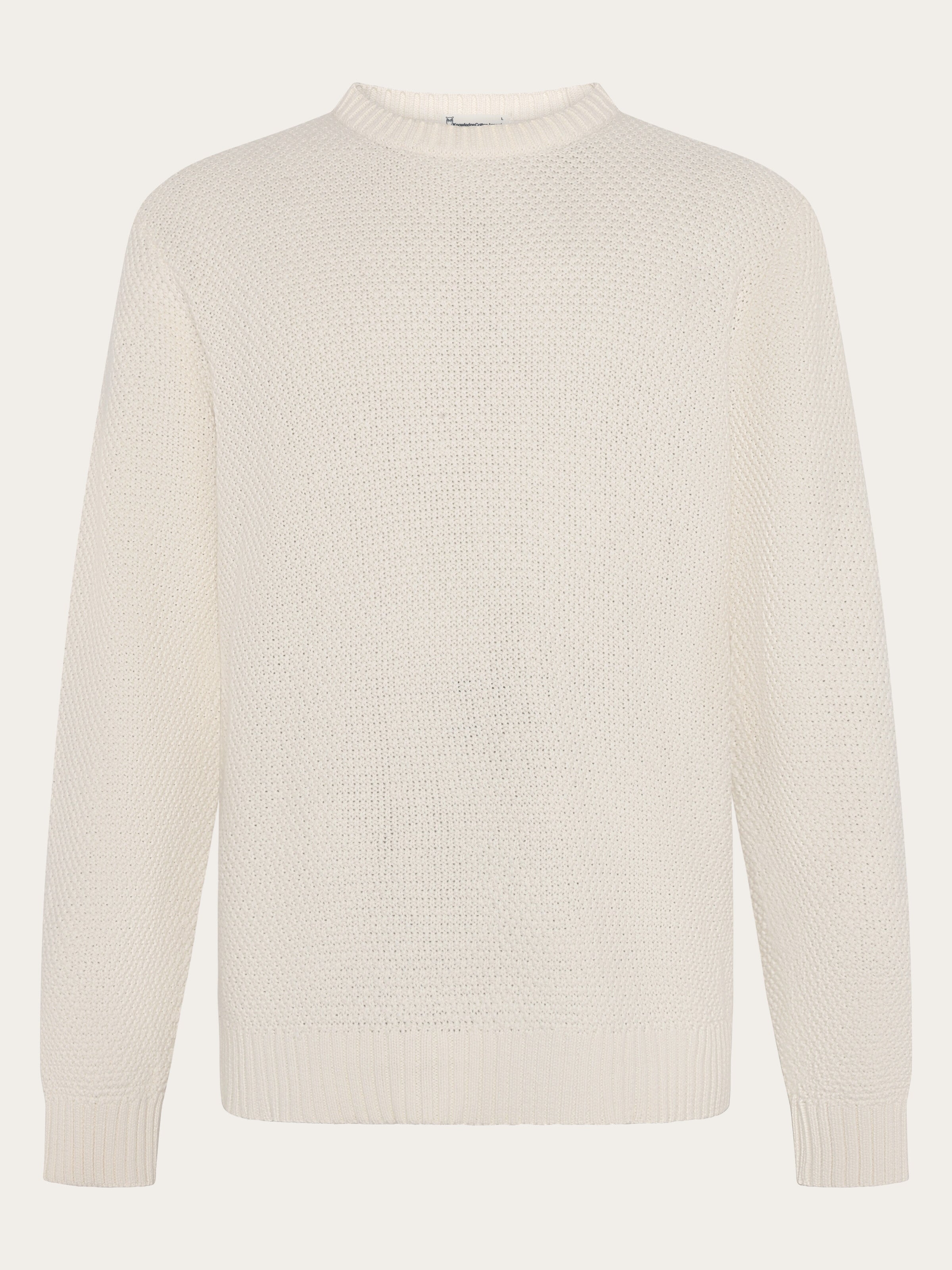 KnowledgeCotton Apparel men vegan Knit Sweater Crew Neck Egret White