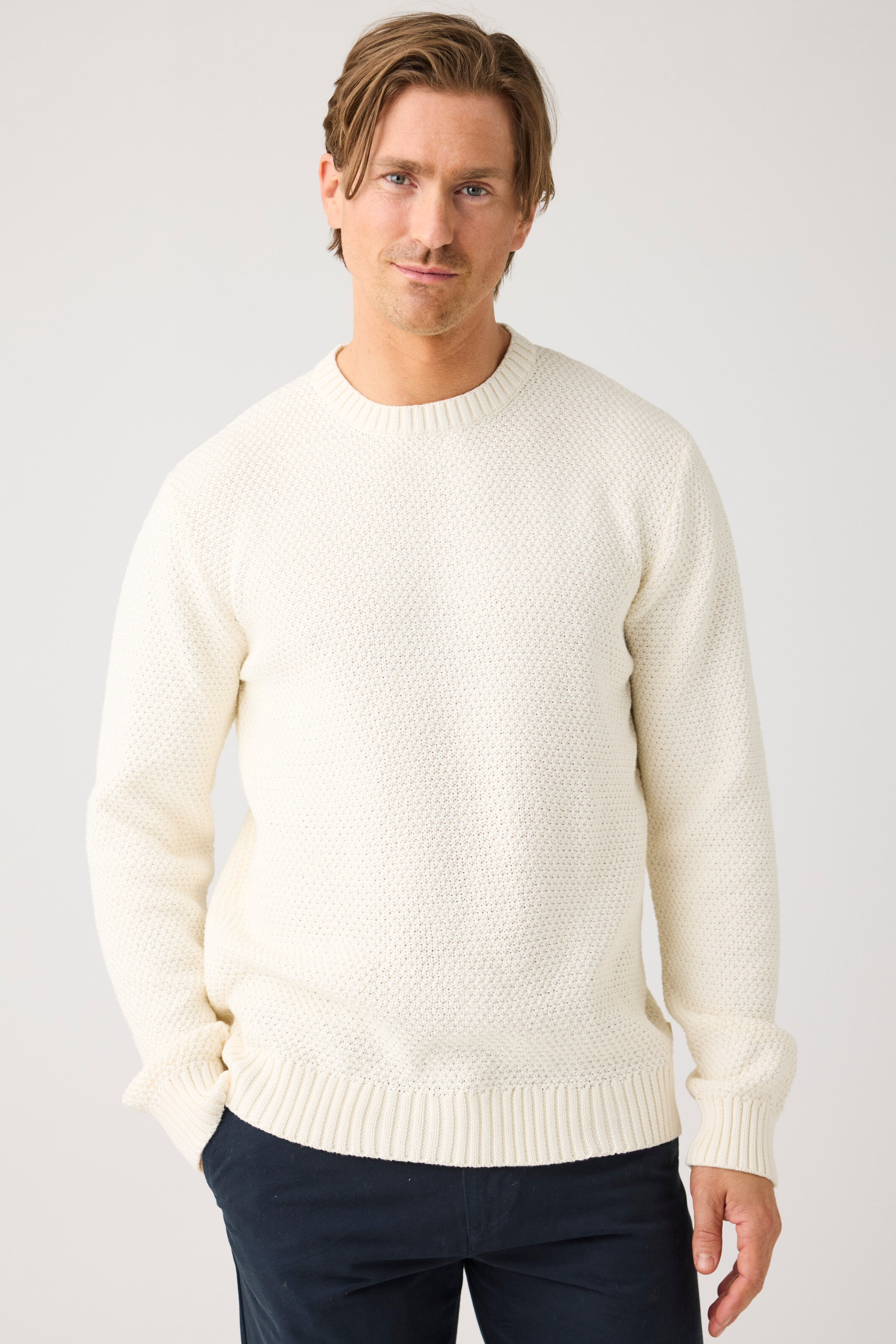 KnowledgeCotton Apparel Herren vegan Strickpullover Rundhalsausschnitt Egret WeiÃŸ