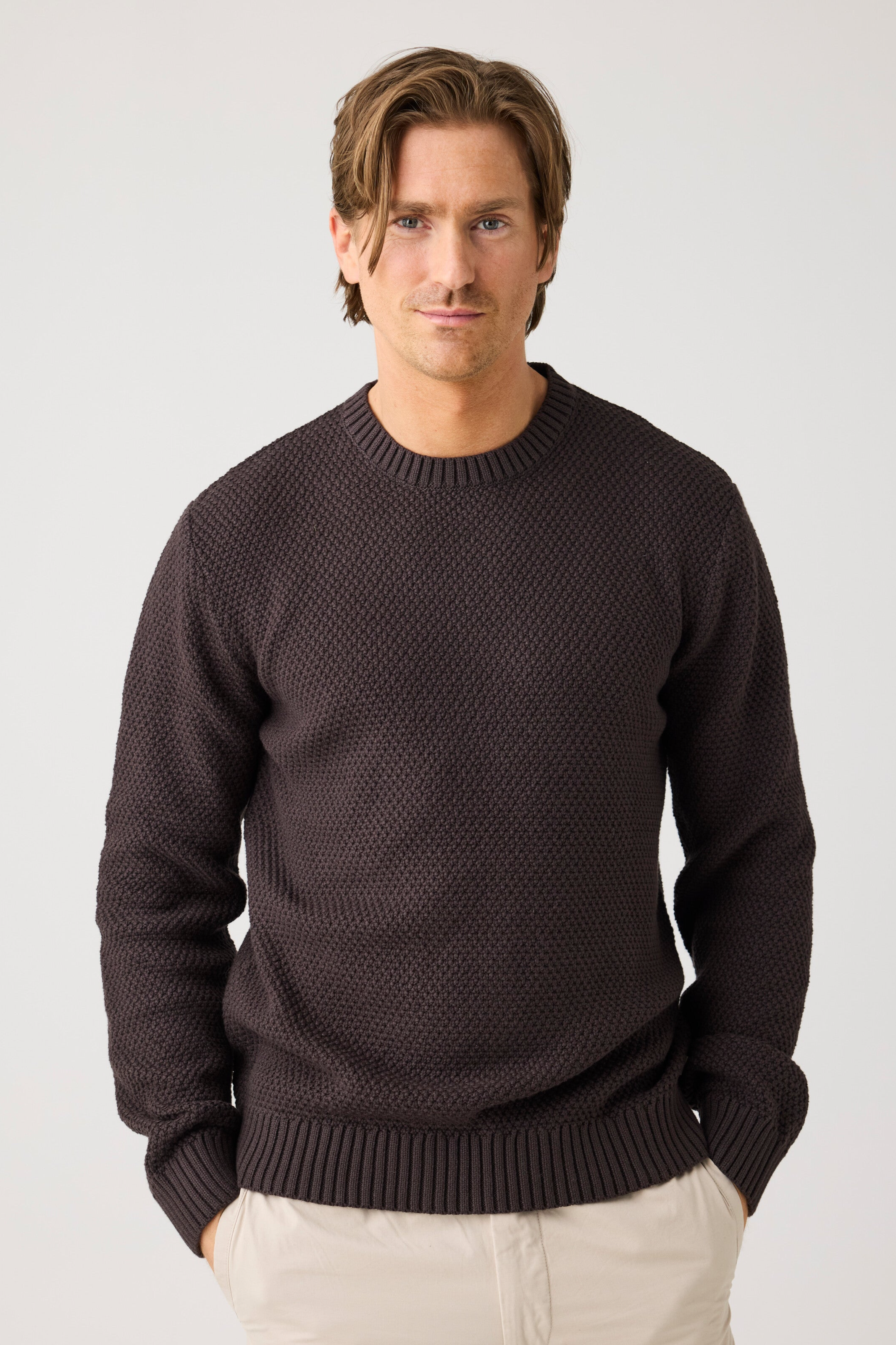 KnowledgeCotton Apparel Herren vegan Strickpullover Rundhalsausschnitt Chocolate Torte
