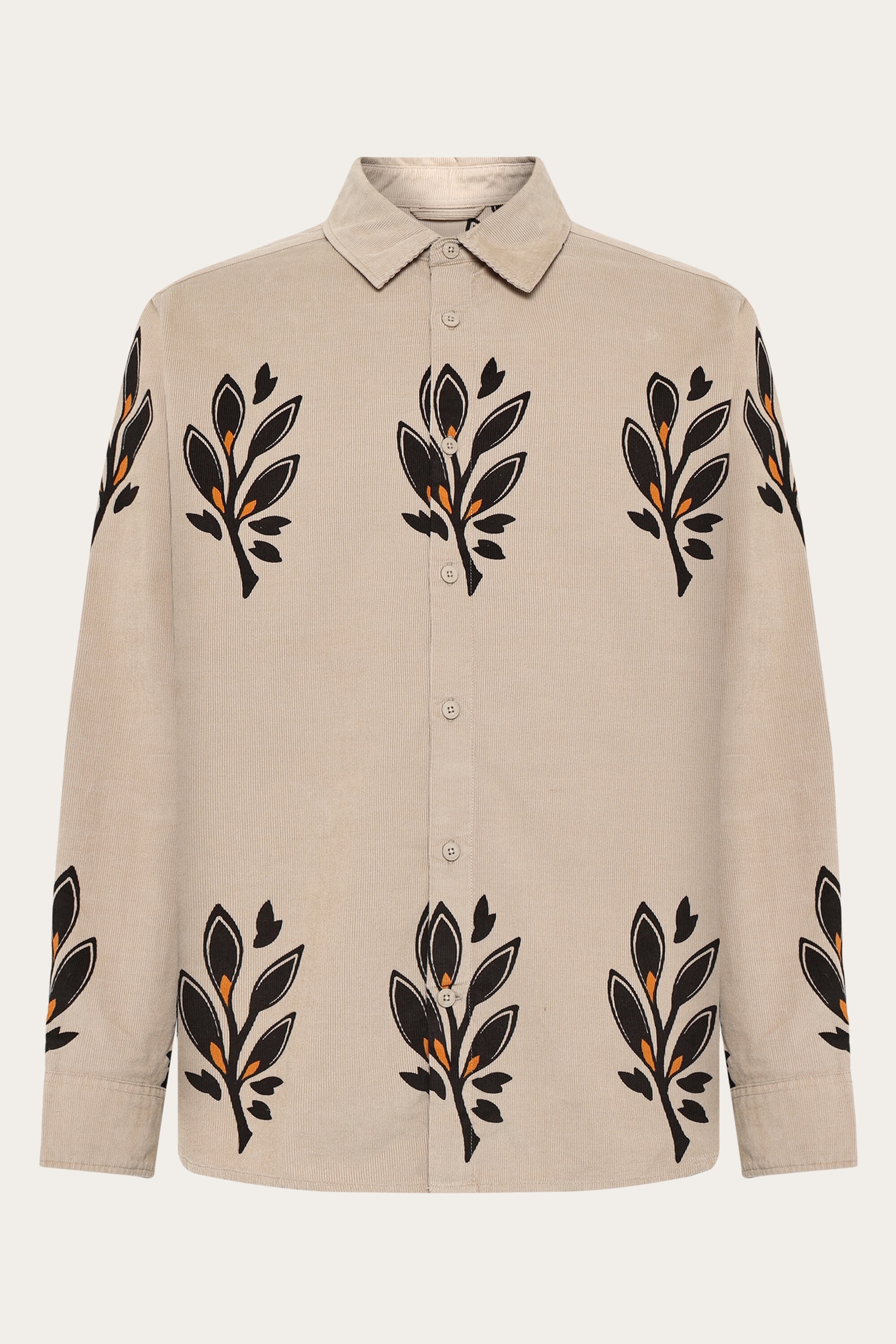 KnowledgeCotton Apparel Herren vegan Hemd Corduroy Sos Bedruckt Beige