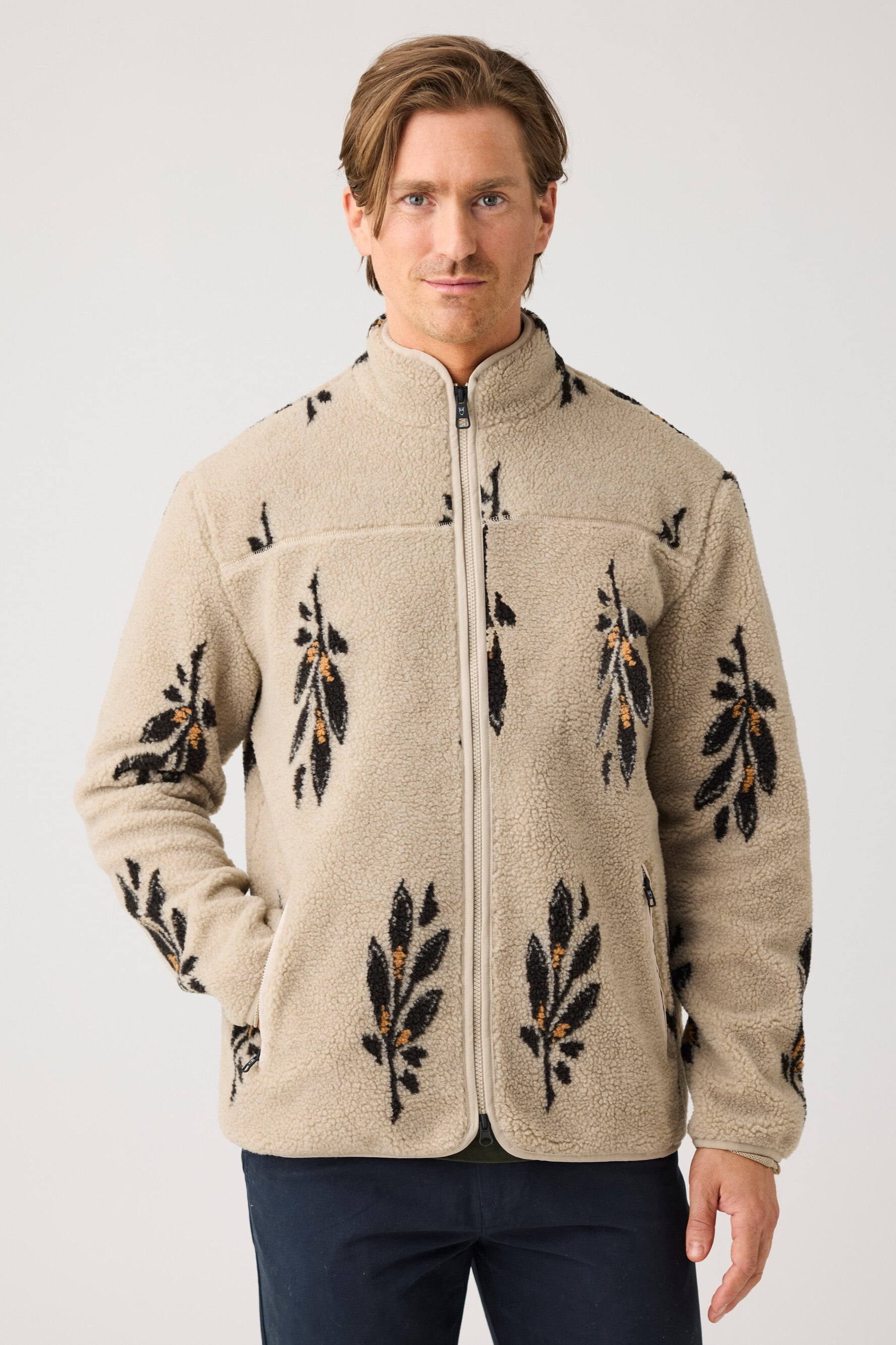 KnowledgeCotton Apparel Herren vegan Jacke Sos Loose Fit Aop Zip Beige