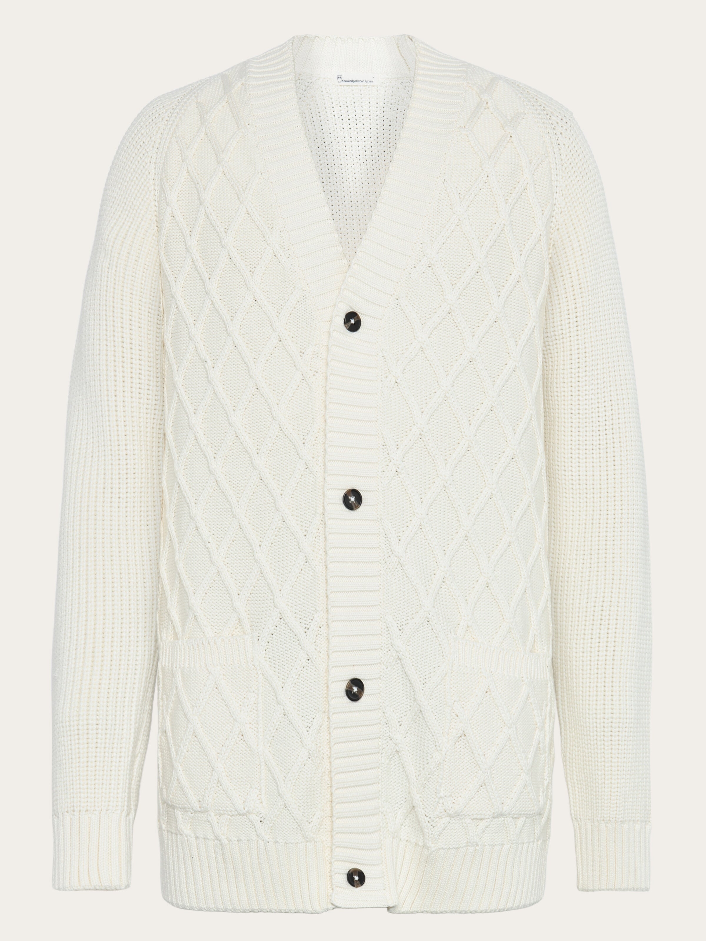 KnowledgeCotton Apparel men vegan Knit Cardigan Diamond Egret White