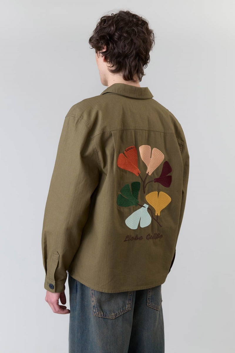 Image of Yahmo mannen vegan Werkjas Met Borduursels In Fritz Olive-Kleur