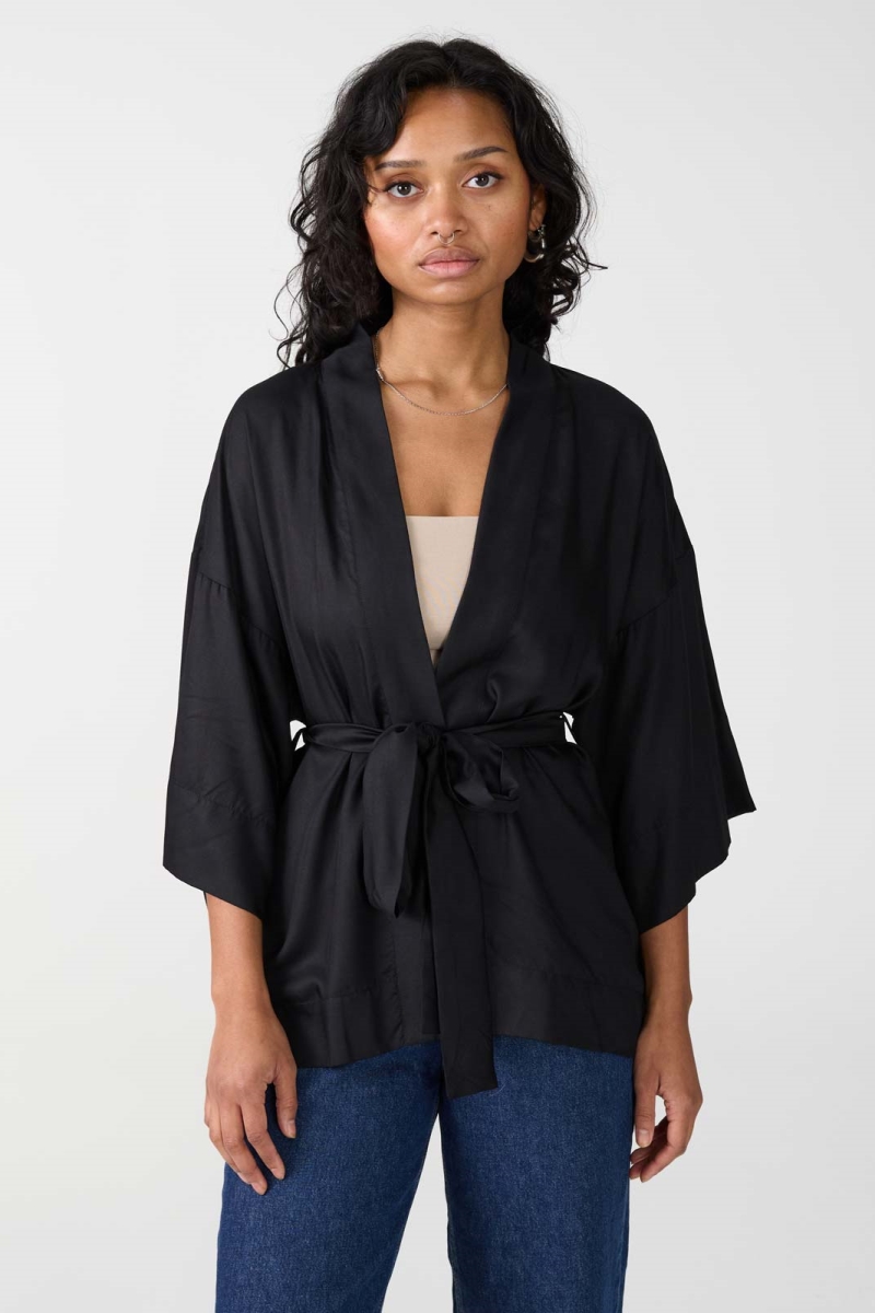 Yahmo Damen vegan Kimono Gerda Schwarz