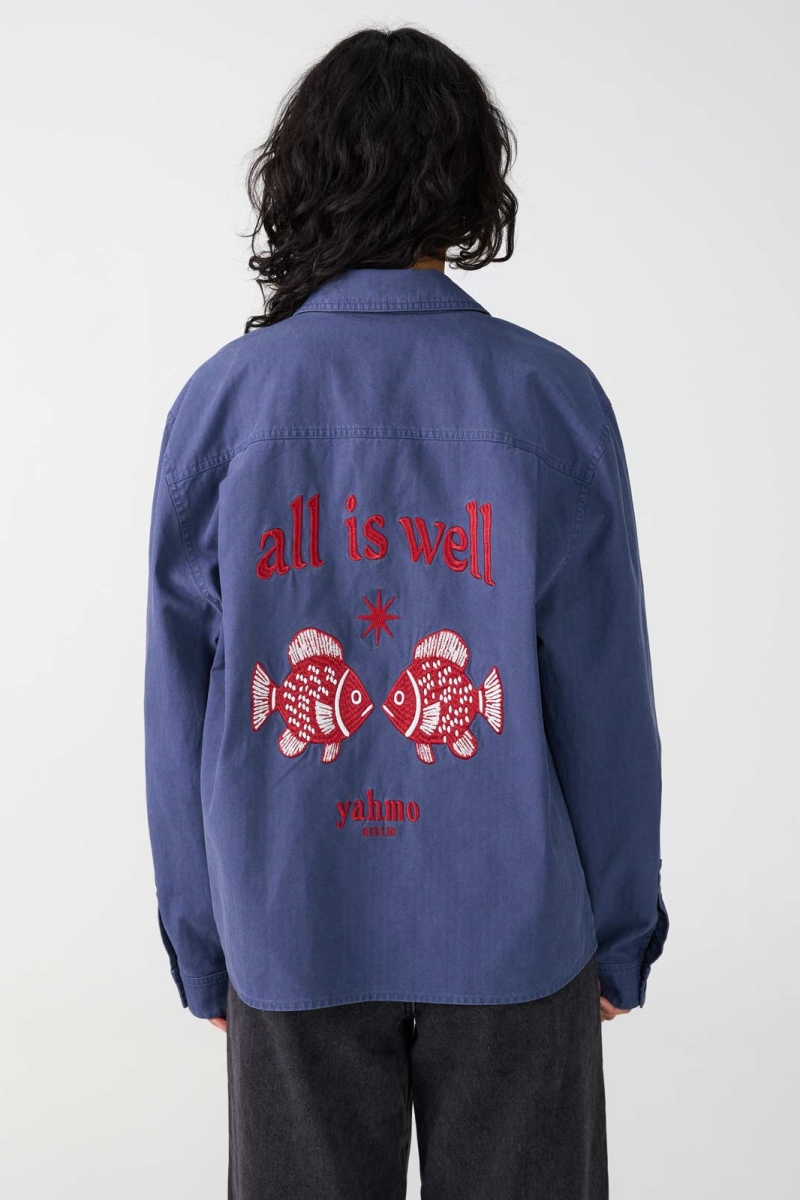 Image of Yahmo unisex vegan Werkjas Met Borduursels In Otti-Blauw