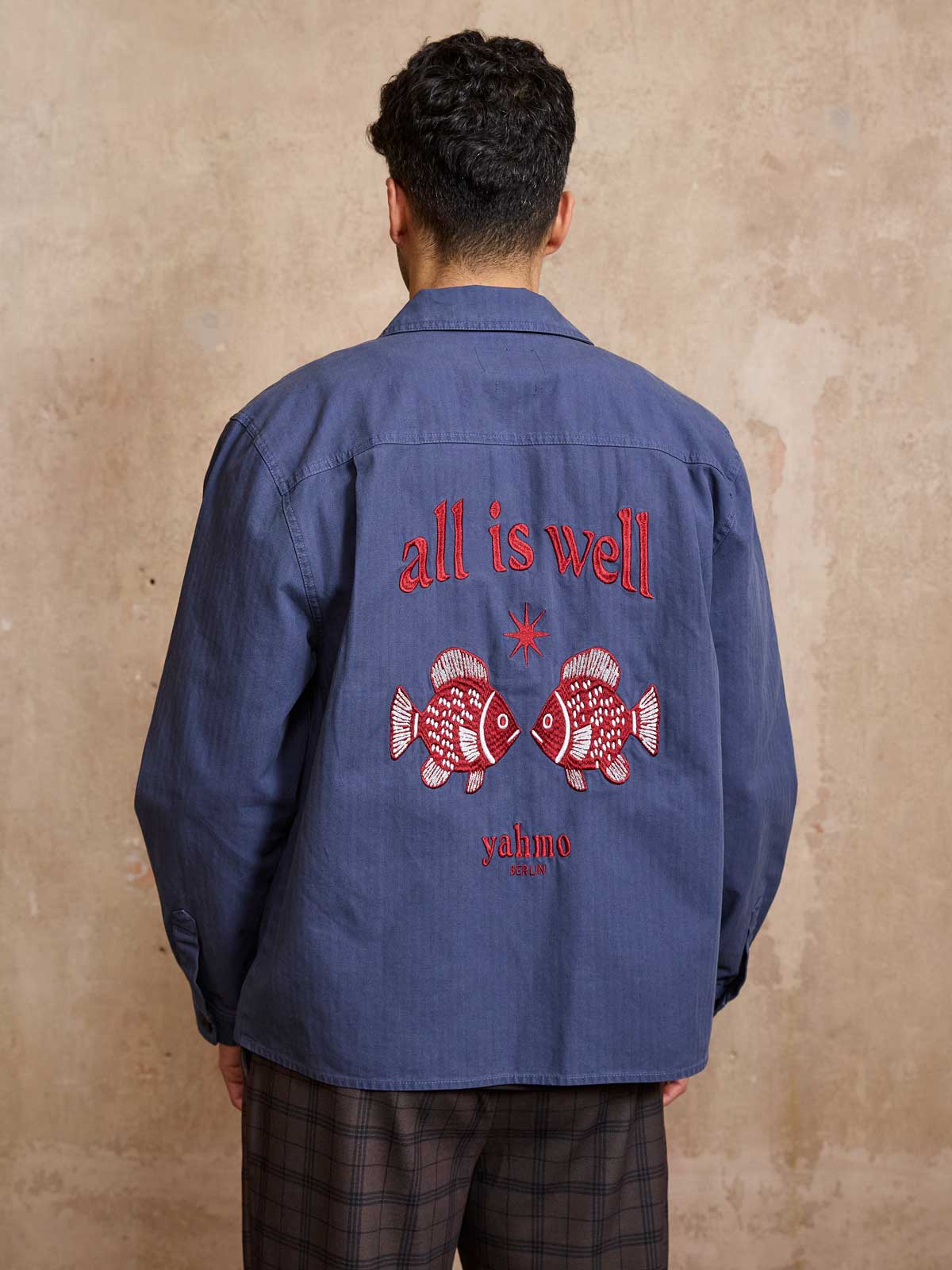 Yahmo men vegan Jacket Workwear Embroidered Fritz Blue