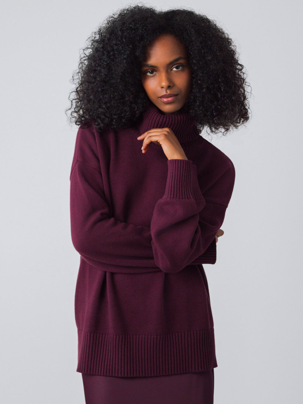 Honest Basics womens vegan Turtleneck Chunky Berry