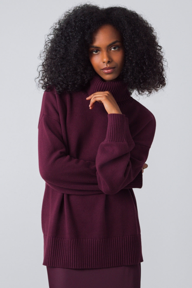 Honest Basics Damen vegan Rollkragenpullover Chunky Beere
