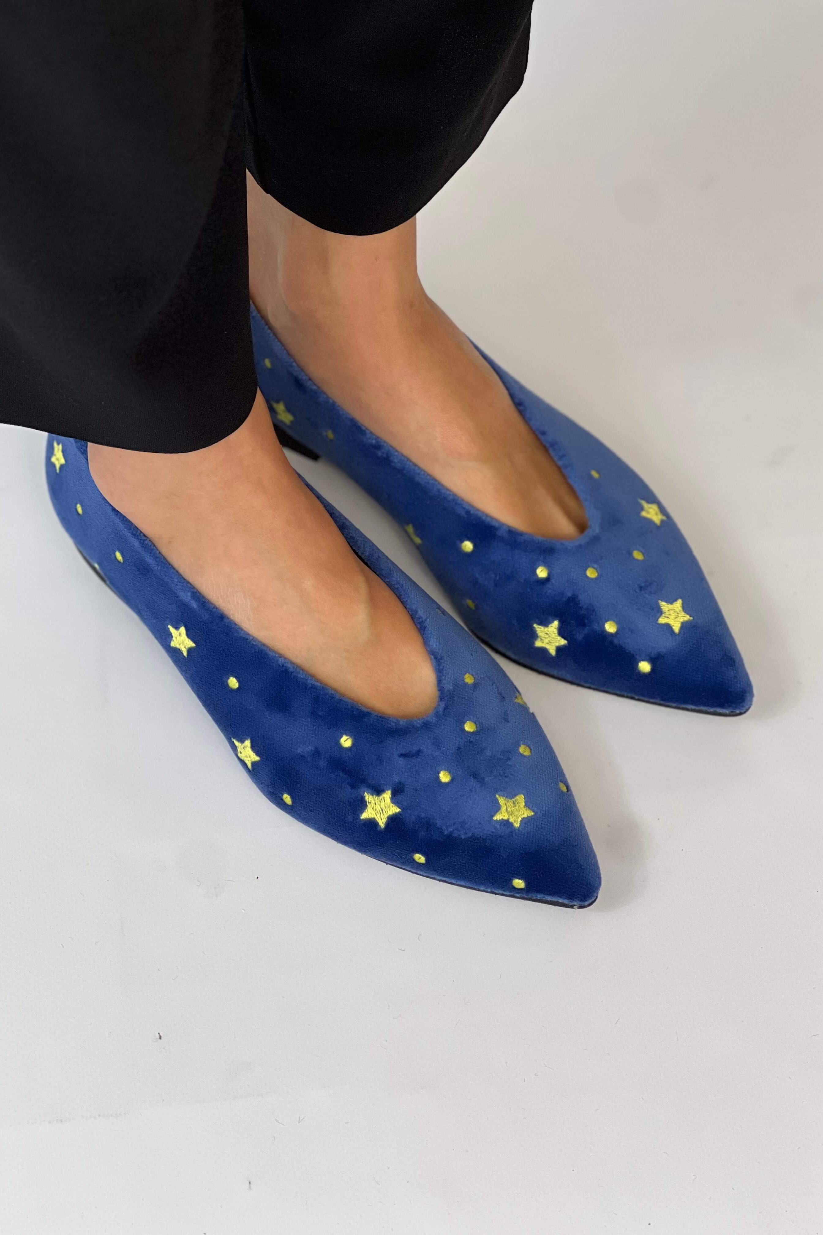 Momoc Damen vegan Ballerinas Starry Sky Blue