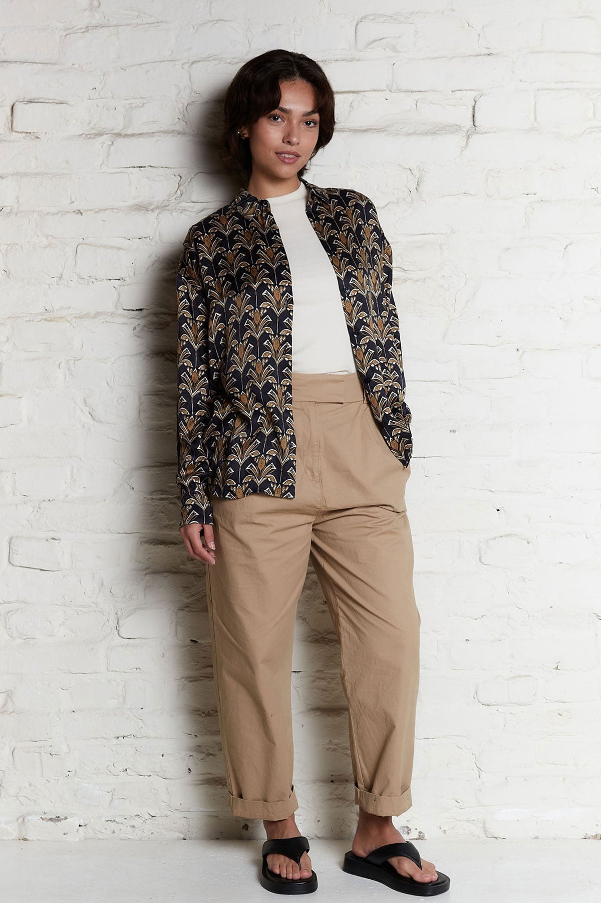 Yahmo womens vegan Shirt Mona Papyrus Brown/Black