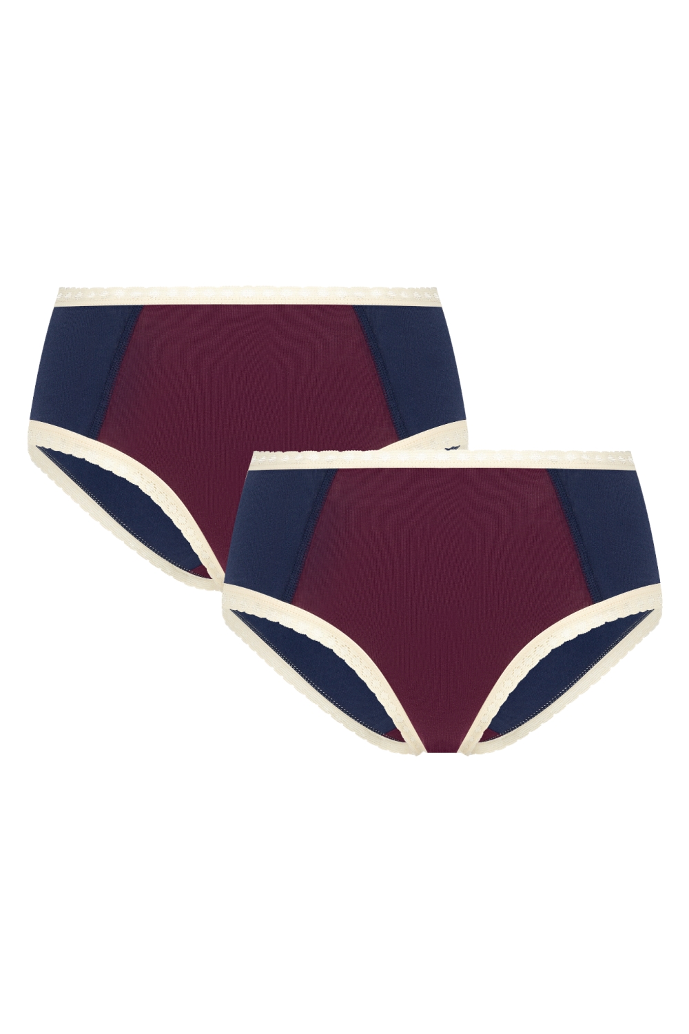 Albero Natur womens vegan Multipack 2x Briefs Hipster With Lace Burgundy/Dark Blue