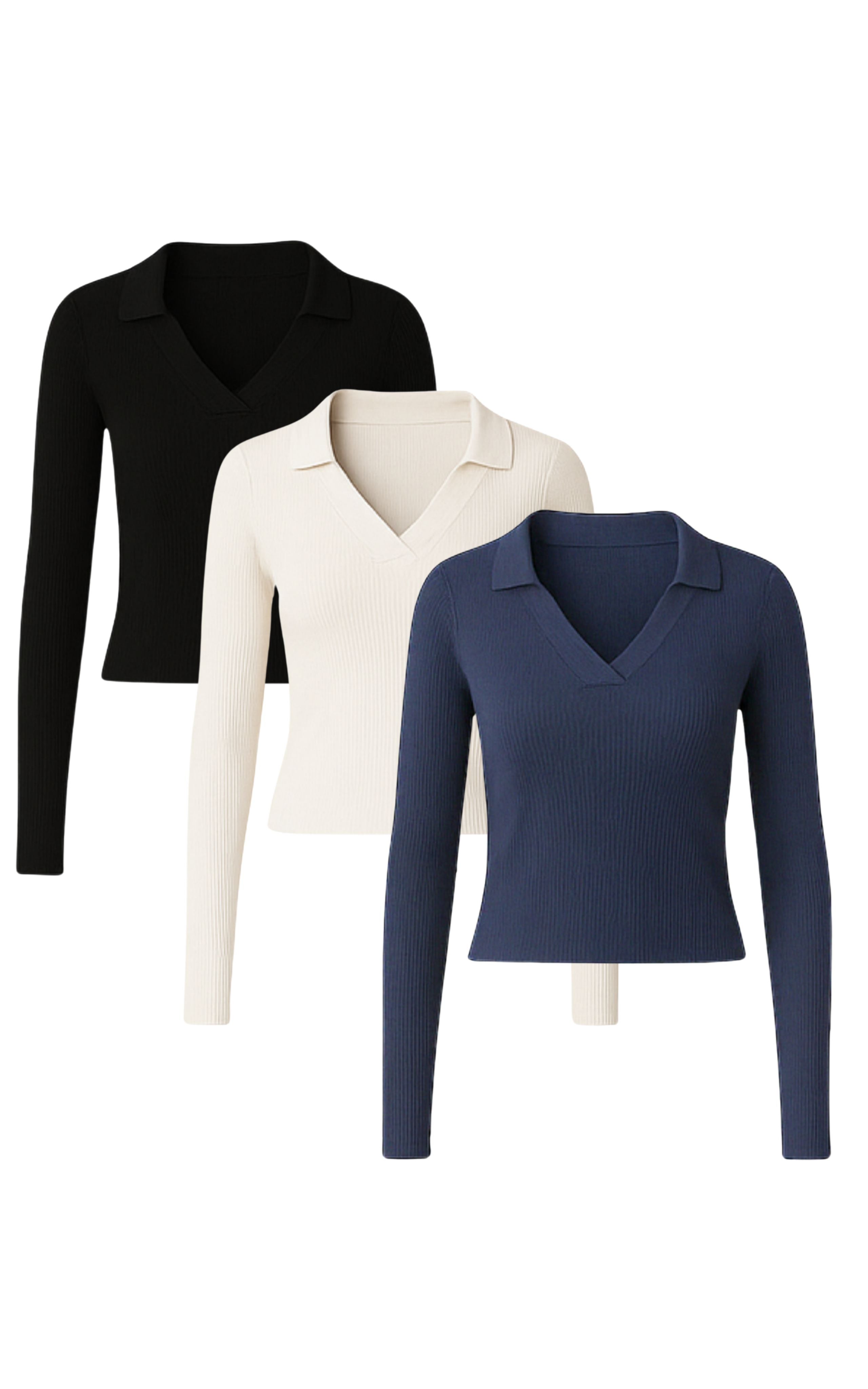 GORG Damen vegan Lang&Atilde;&curren;rmeliges Blusenset Schwarz/Beige/Blau