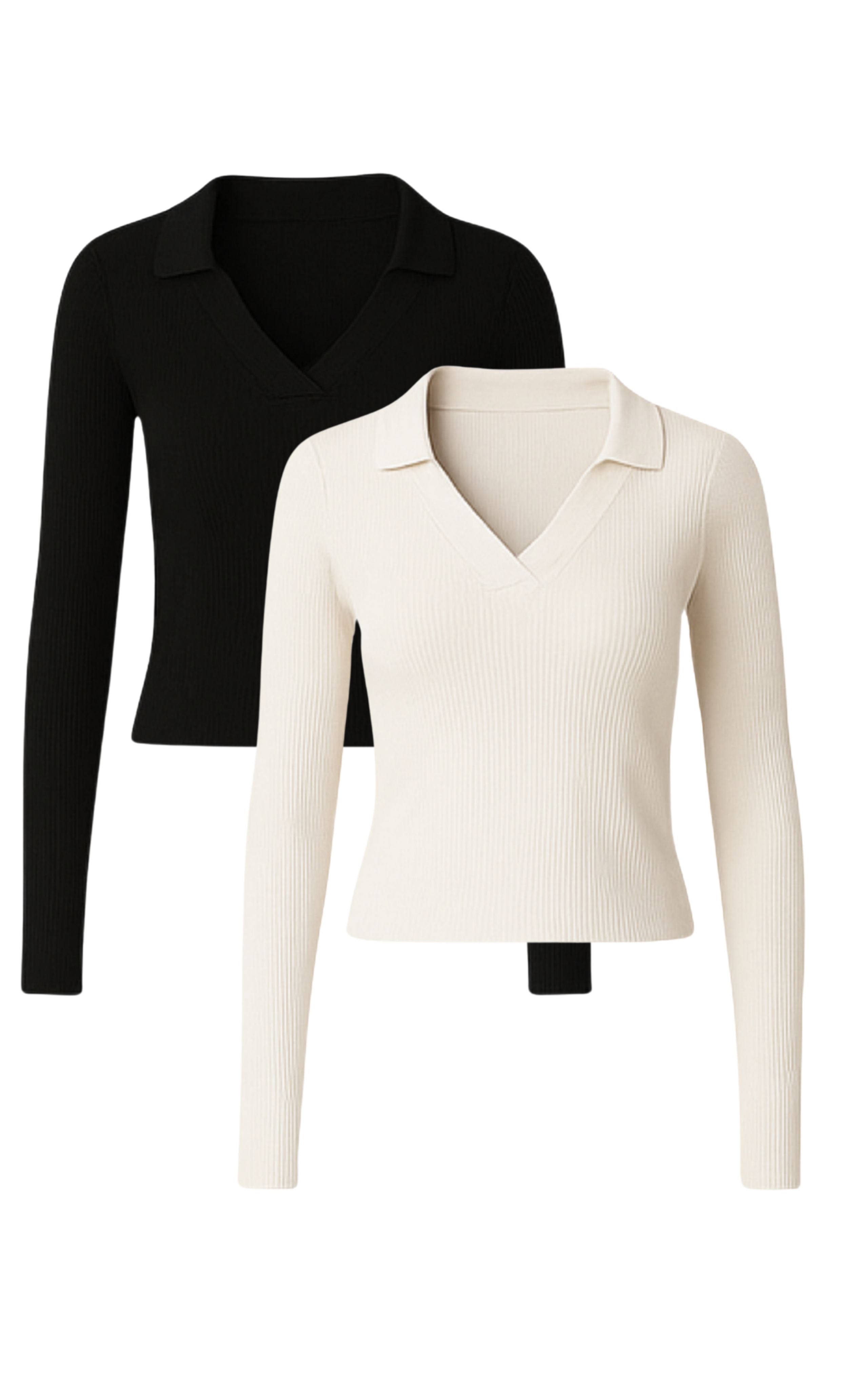 GORG Damen vegan Lang&Atilde;&curren;rmeliges Blusenset Schwarz & Beige