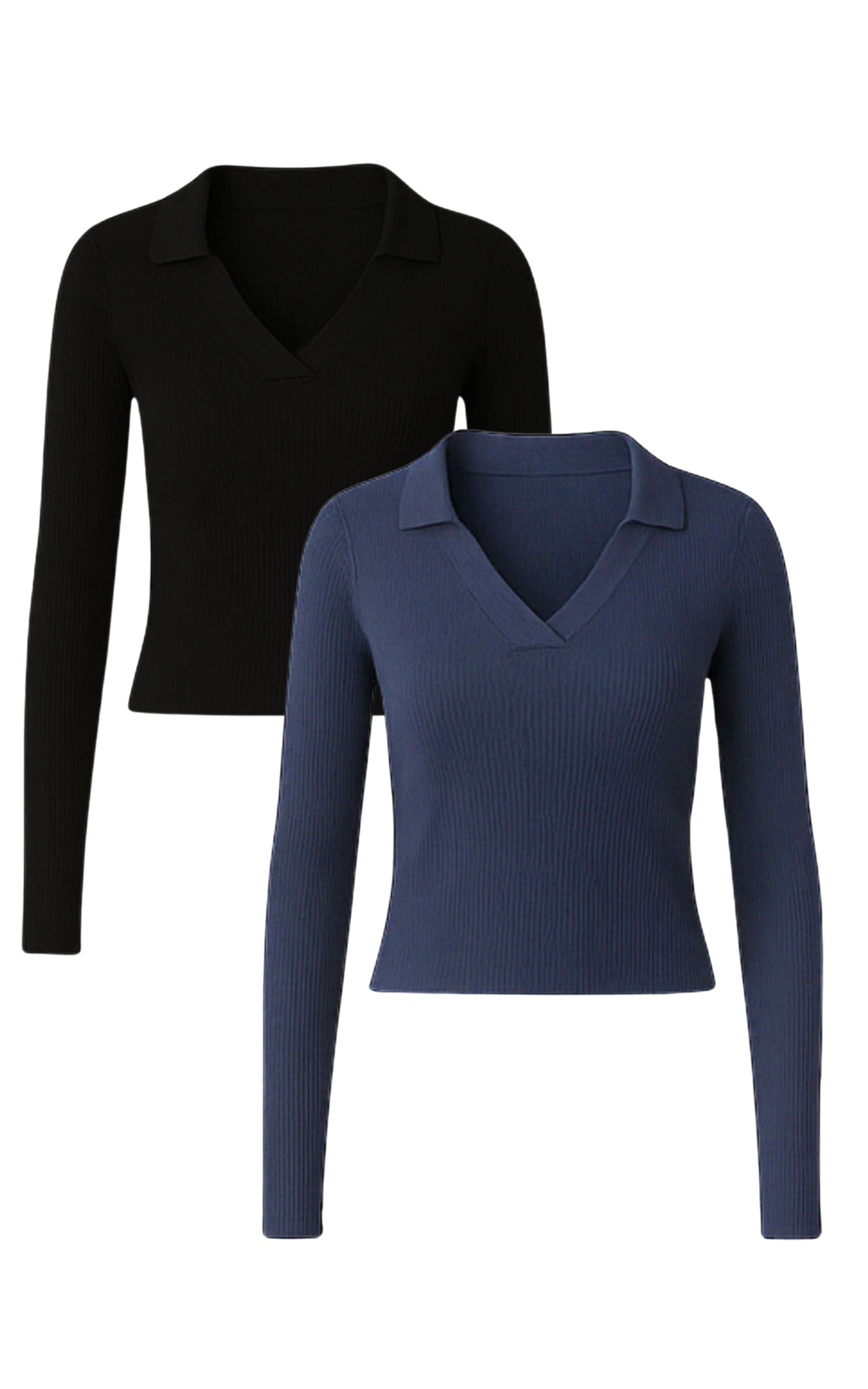 GORG Damen vegan Lang&Atilde;&curren;rmeliges Blusenset Blau & Schwarz