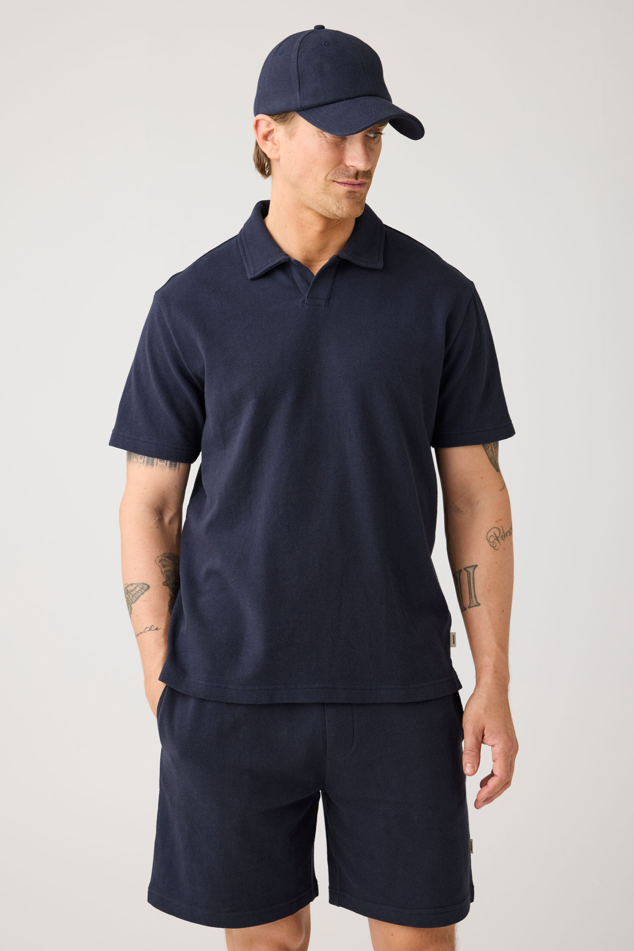 KnowledgeCotton Apparel Herren vegan Poloshirt Terry Night Sky Navy