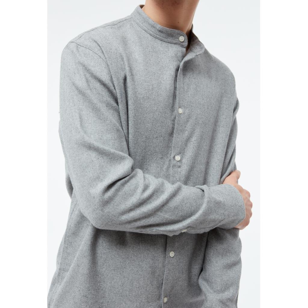 Givn men vegan Shirt Flannel Stand Collar Wes Mid Grey