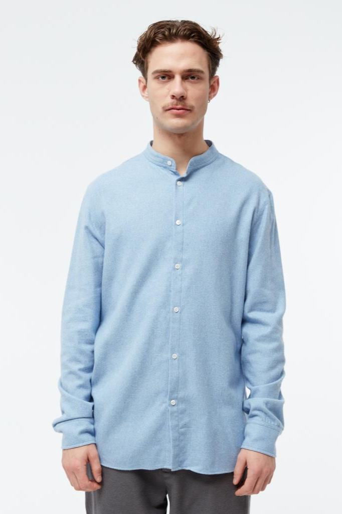 Givn Herren vegan Hemd Flanell Stehkragen Wes Hellblau